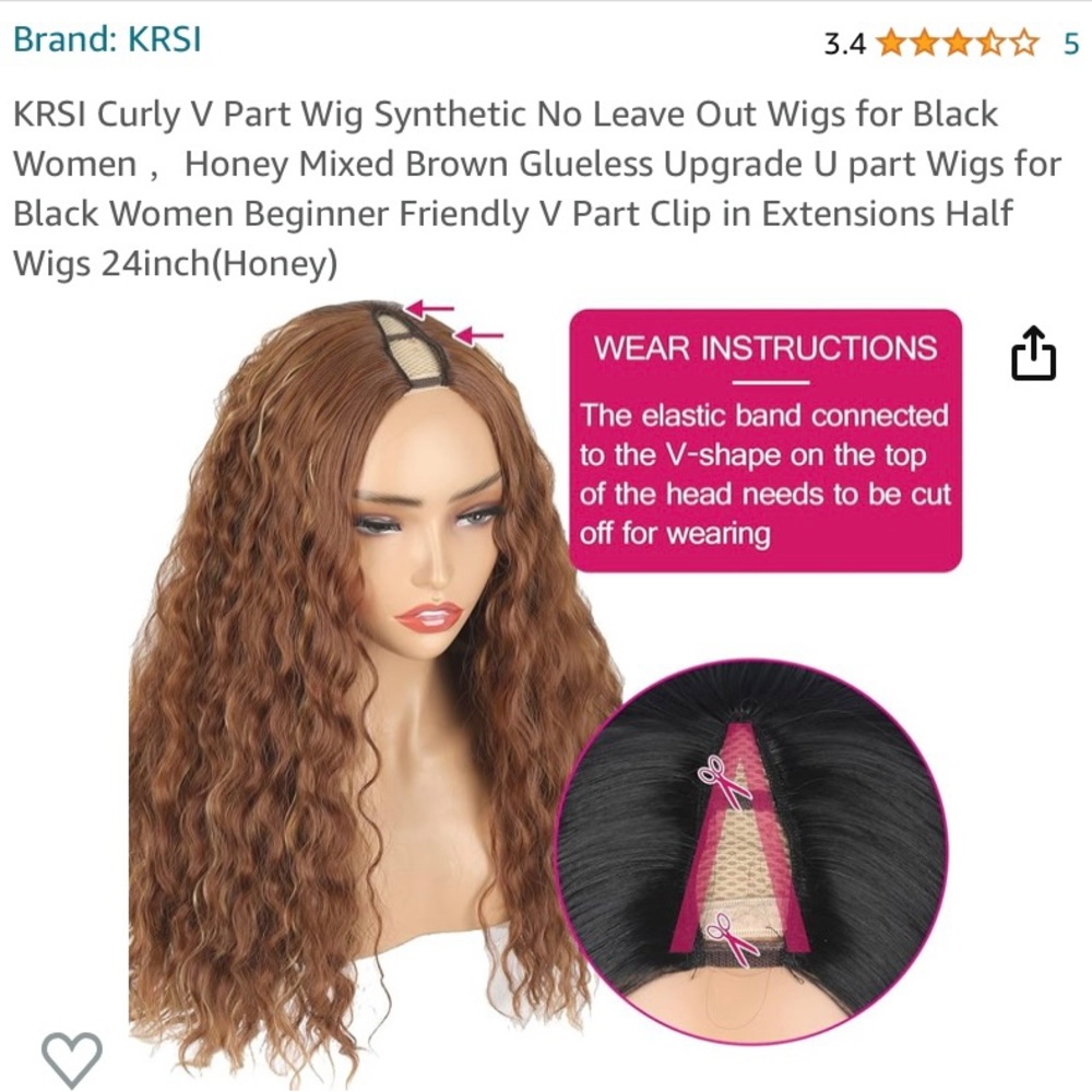 Synthetic V wig 24”